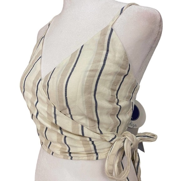 NWT RAILS Womens Stripe Smocked Wrap Crop Top Juliana Coco Linen Cream Gray XS - Picture 9 of 16
